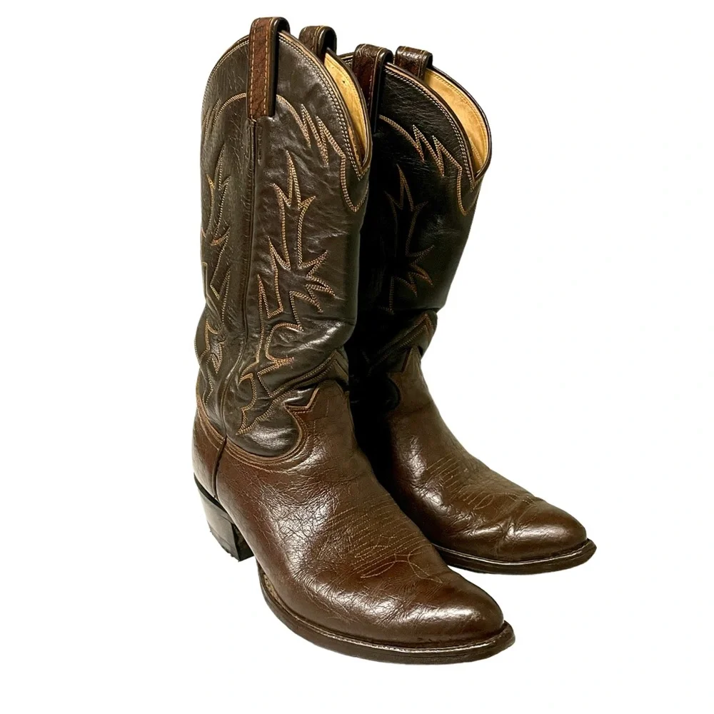 Tony Lama Brown Leather Cowboy Boots - Picture 5 of 7